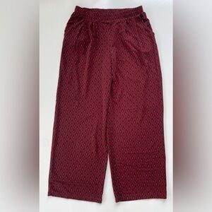 Garnet Hill Women's Burgundy Red Patterned Pull On Pants Relaxed Fit Medium